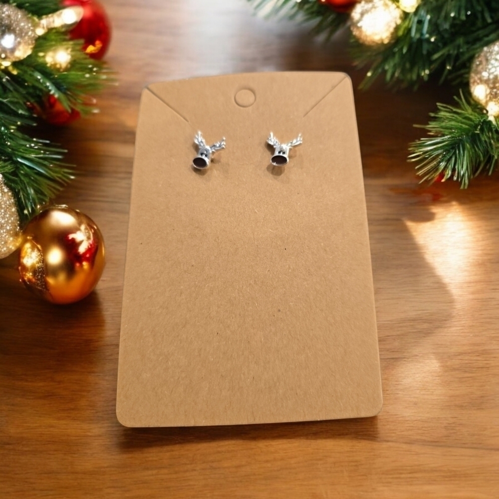 Silver Plated Brown Nose Reindeer Festive Holiday Stud Earrings